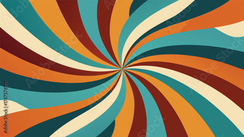 Retro ray burst background vector featuring vibrant colors radiating from a central point, creating a dynamic visual effect..eps