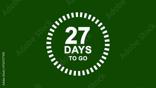 White 27 Days To Go Countdown Timer Graphic On Green Background twenty seven