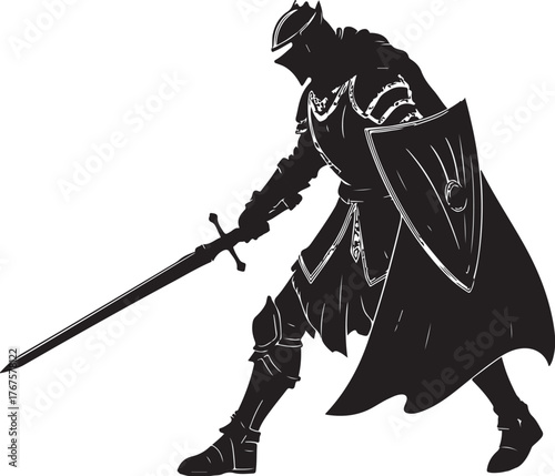 medieval knight with sword and shield illustration