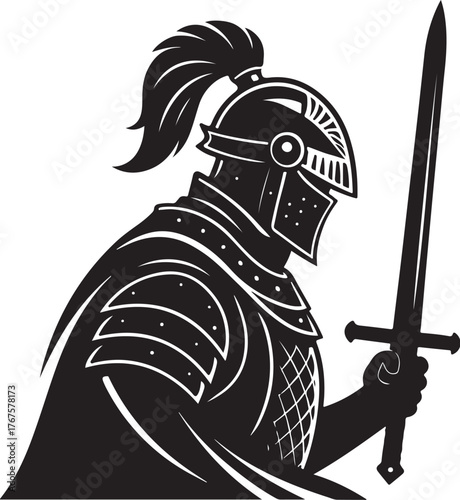 medieval knight with sword and shield illustration