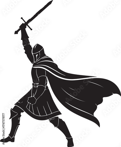medieval knight with sword and shield illustration