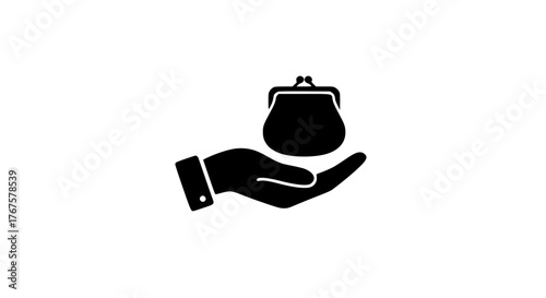 Hand with an old wallet black white icon