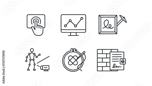 simple outline stroke icon isolated on white background touch reactive installation real time data visualization crypto art loop motion capture projection digital embroidery hybrid