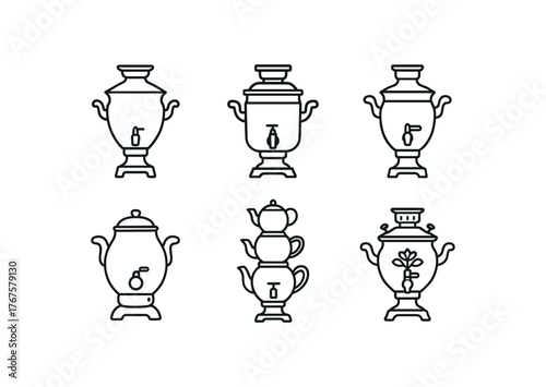 simple outline stroke icon isolated on white background silver urn samovar mechanical self boiling samovar factory cut copper samovar Soviet litre electric samovar stacked teapot samovar