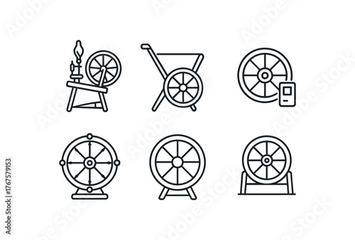 simple outline stroke icon isolated on white background upright flax spinning wheel collapsible travel wheel electrically assisted wheel souvenir decorative wheel factory issue plywood