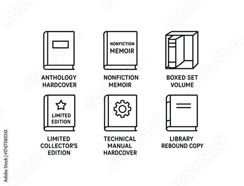 simple outline stroke icon isolated on white background anthology hardcover nonfiction memoir hardcover boxed set volume limited collector' edition technical manual hardcover library