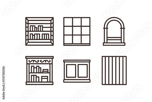 simple outline stroke icon isolated on white background Library Infrastructure dark mahogany reading room paneling oak paneled archives cherrywood display alcove paneling carved molding