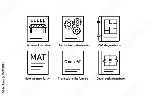 simple outline stroke icon isolated on white background structural load chart mechanical systems index CAD diagram binder materials specification manual thermodynamics formula sheet circuit