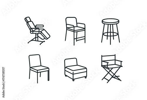 simple outline stroke icon isolated on white background reclining makeup chair steel frame chair with footrest minimal stool upholstered armless chair backless cushion chair compact stage