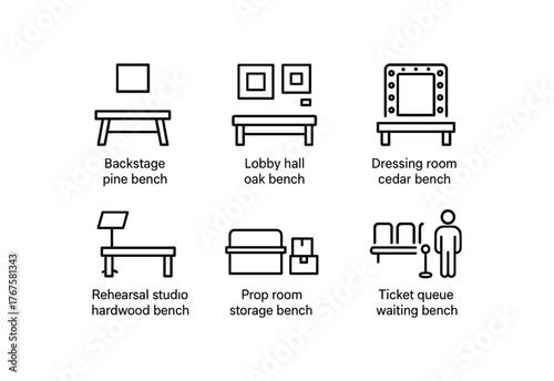 simple outline stroke icon isolated on white background backstage pine bench lobby hall oak bench dressing room cedar bench rehearsal studio hardwood bench prop room storage bench ticket
