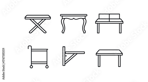 simple outline stroke icon isolated on white background portable folding table vintage carved table shared use table with dividers rolling cart table compact mounted table laminate top