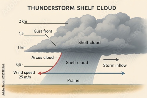 Dramatic Thunderstorm Shelf Cloud Over Prairie for Weather Photography and Background