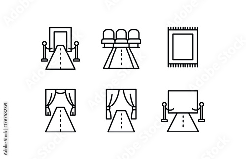 simple outline stroke icon isolated on white background backstage path runner audience aisle carpet dressing room floor rug stage entryway runner scene transition carpet red premiere carpet
