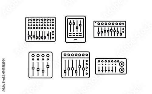 simple outline stroke icon isolated on white background 16 channel analog mixer digital touchscreen mixer rack mounted mixer board fader controlled mixer main mix console dual bus output