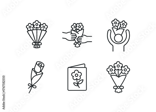 simple outline stroke icon isolated on white background fan delivered bouquet cast to cast flower exchange actor bouquet lift wrapped rose set anonymous floral card group congratulatory