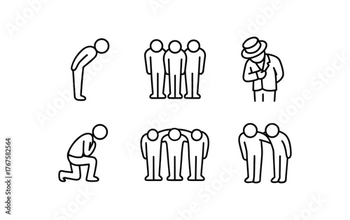 simple outline stroke icon isolated on white background solo lead bow group formation bow character role bow kneeling grateful bow choreographed cast bow shared duet bow