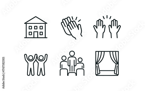 simple outline stroke icon isolated on white background full house rise final scene applause extended ovation moment cast call cheers spontaneous audience rise double curtain ovation