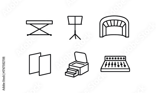 simple outline stroke icon isolated on white background adjustable riser pit fold music stands acoustic removable cover panels entry hatch steps mixing desk station