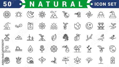 Set of outline icons related to energy, gas, water. Linear icon collection. Editable stroke. Vector illustration