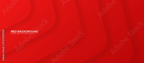 Vector abstract background in vivid red with diagonal blurred morph structure and smooth lighting. Eye-catching wide format backdrop with depth, curves and elegant glowing waves. Panoramic minimal bg