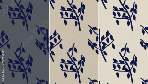 Minimal abstract botanical silhouette tossed seamless pattern in muted neutral variations