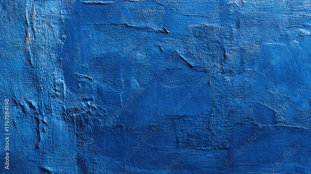 Obraz premium Textured deep blue painted wall surface with visible brush strokes and rough impasto details