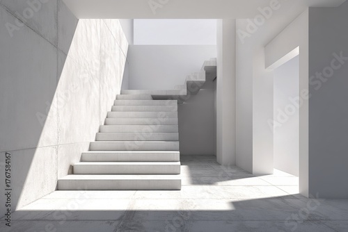 Modern Minimalist Staircase With Stark Shadows in Bright Interior