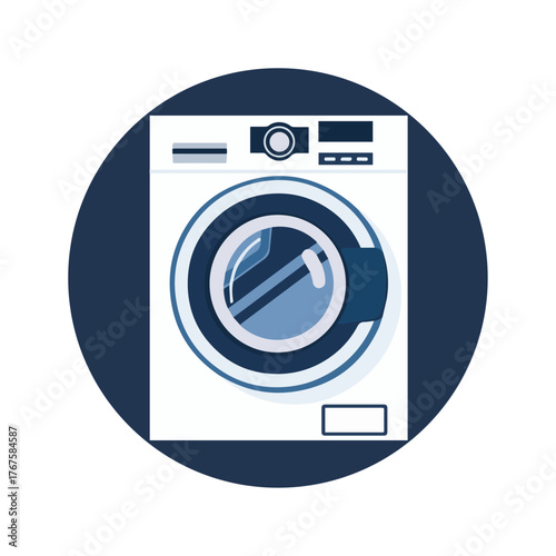 Minimal washing machine icon or logo isolated on white background. 