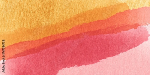 Warm gradient of yellow orange coral and pink watercolor strokes on textured paper