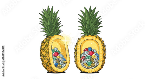 Tropical treasure trove: Pineapples brimming with gems and jewels exotic bounty illustration