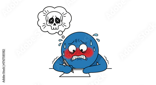 Cartoon illustration of anxious character facing writer's block or stressful task