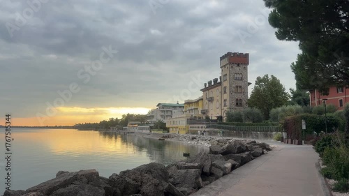Desenzano,Italy, Italy,2025,october,1st, the lakefront at dawn