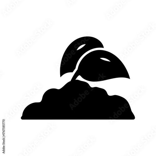 Silhouette illustration of a small plant with two leaves growing from soil