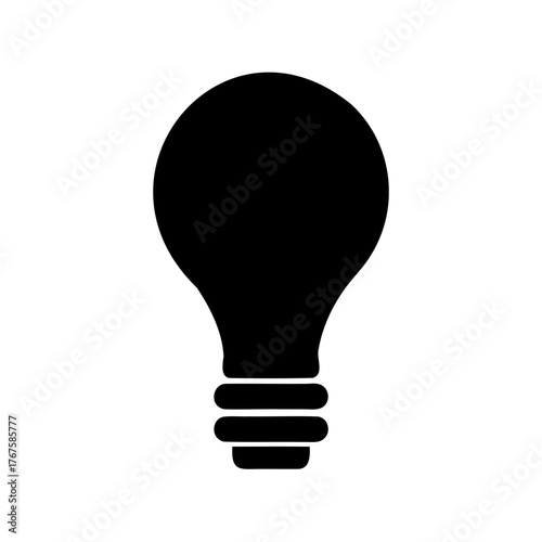 Simple black silhouette of a traditional lightbulb on a white background