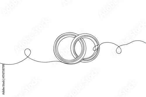 Celebrate the eternal bond of love with this minimalist line art illustration of wedding rings. The intertwined rings symbolize unity, love, and commitment, making it an ideal design for wedding