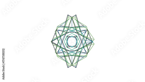 A geometric composition featuring interconnected lines forming a symmetrical, complex shape