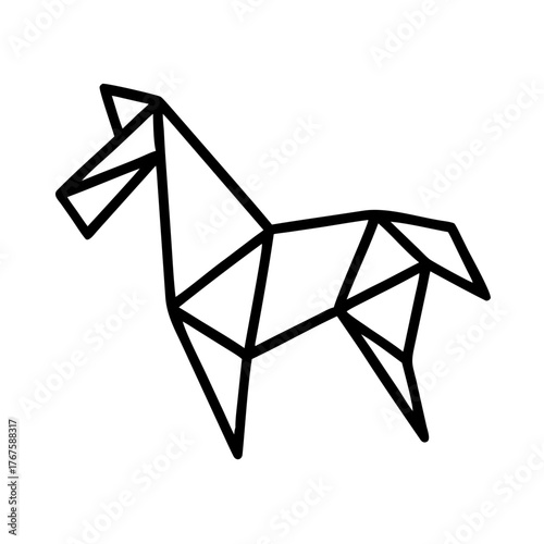Image made with horse Origami. Monochrome. Tangrams. Line drawing illustration.	
