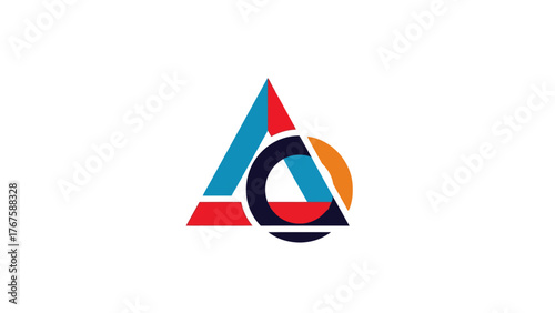 Colorful logo featuring overlapping geometric shapes a triangle, circle, and other abstract forms