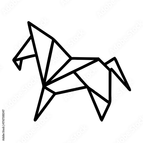 Image made with horse Origami. Monochrome. Tangrams. Line drawing illustration.	
