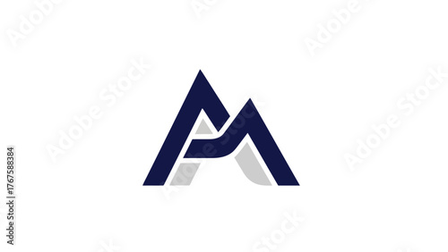 A dark blue and gray geometric abstract symbol, stylized into a letterform, on a white background