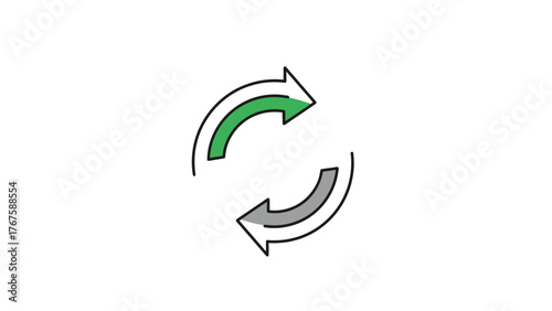 A looping graphic with arrows, one green and one gray. The arrows point in a cycle