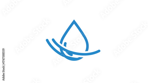 A stylized blue droplet, intertwined with fluid lines, set against a pristine white background