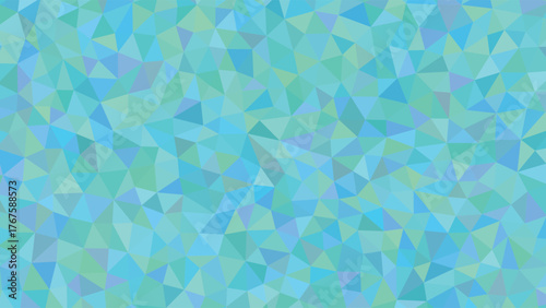 Abstract geometric low poly background with a mosaic of blue and green triangles creating a seamless pattern.