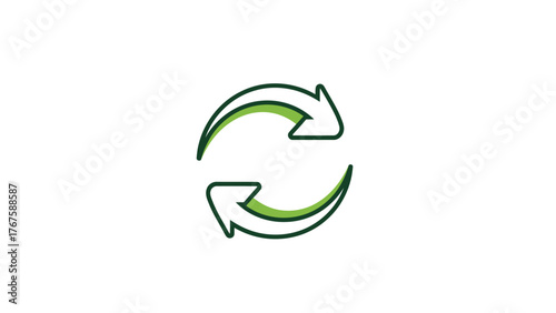 Stylized green recycling symbol with two curved arrows in a circular motion on a white background