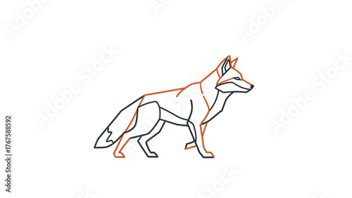 A geometric illustration of a fox in profile, using black and orange lines
