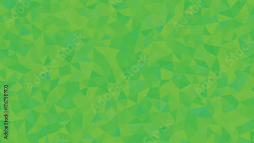 Abstract geometric background with a mosaic of green triangles creating a low-poly faceted texture.