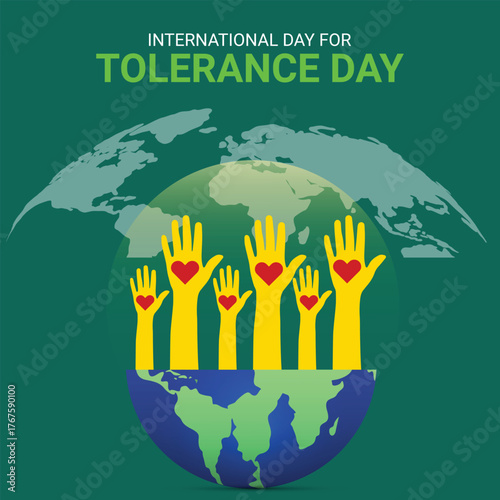 Global Unity for International Tolerance Day Vector:Raised Hands with Heart Palms Emerging from Earth for Diversity and Compassion Concept