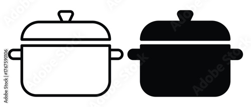 Minimalist Line Art of Cooking Pot in White and Black Versions