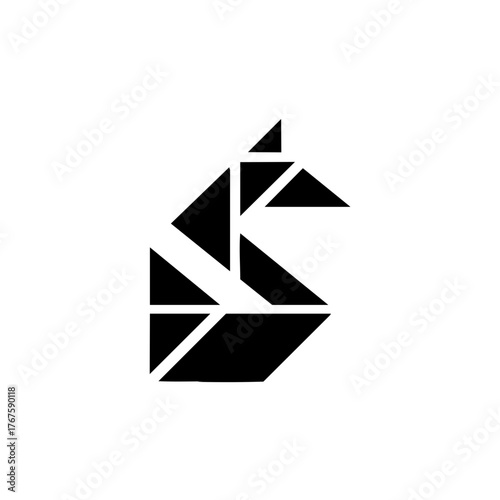 Image made with horse Origami. Monochrome. Tangrams. Line drawing illustration.	
