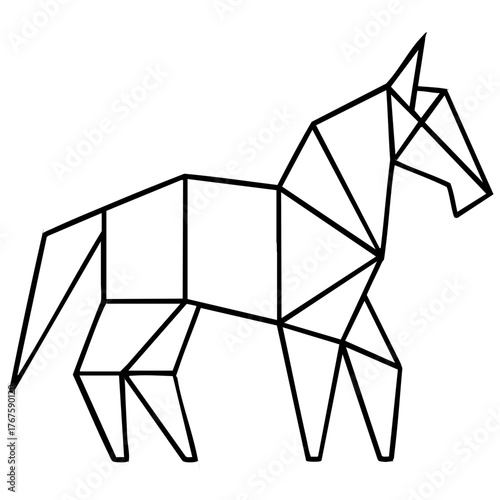Image made with horse Origami. Monochrome. Tangrams. Line drawing illustration.	
